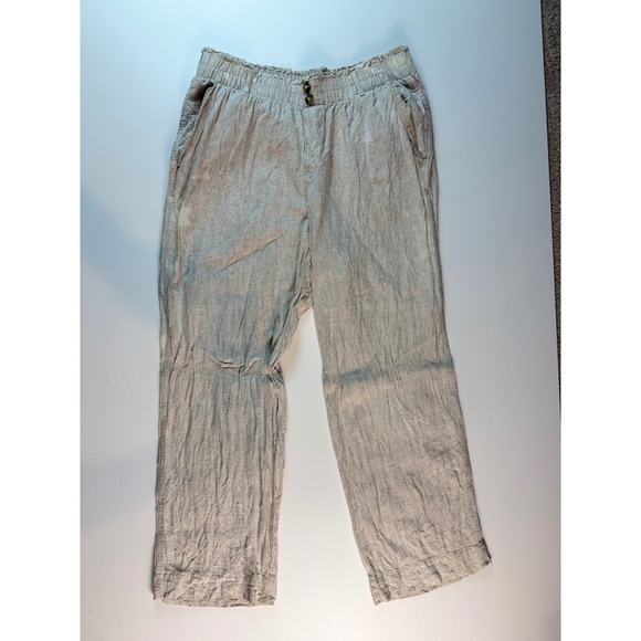 Briggs Pants - Briggs Linen Blend Straight Leg Pants Beige Elastic Waist Size L 1760053